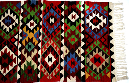 different beautiful Oriental Turkish handmade rugs on white backgroundの写真素材
