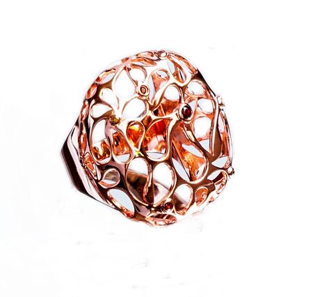 beautiful Oriental Turkish gold rings handmade on white backgroundの写真素材