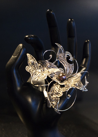 Beautiful Oriental Silver jewelry Indian, Arab, African, Egyptian . Fashion Exotic Asian Accessories. Tribal Jewelry for belly dance oriental costumes. Necklace, Earrings, Bracelets.の写真素材