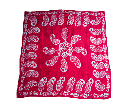 colorful Turkish Oriental beautiful scarves with pictures of natural silk on a white backgroundの写真素材