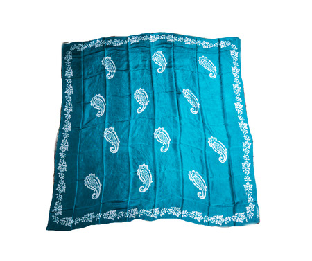 colorful Turkish Oriental beautiful scarves with pictures of natural silk on a white backgroundの写真素材