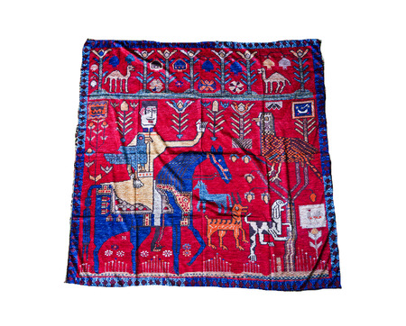 colorful Turkish Oriental beautiful scarves with pictures of natural silk on a white backgroundの写真素材