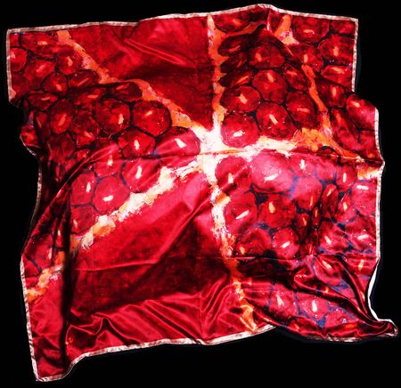 colorful Turkish Oriental beautiful scarves with pictures of natural silk on a black backgroundの写真素材