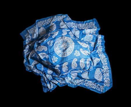 colorful Turkish Oriental beautiful scarves with pictures of natural silk on a black backgroundの写真素材