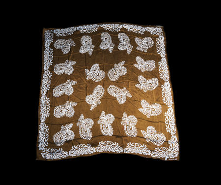 colorful Turkish Oriental beautiful scarves with pictures of natural silk on a black backgroundの写真素材