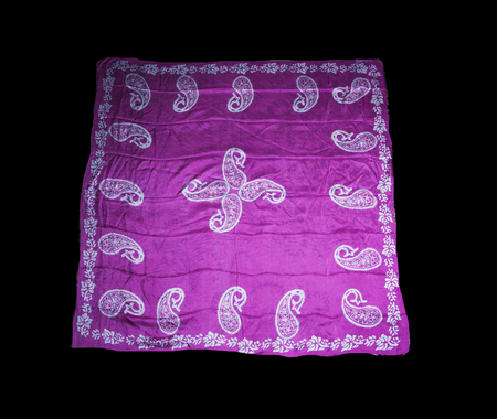 colorful Turkish Oriental beautiful scarves with pictures of natural silk on a black backgroundの写真素材