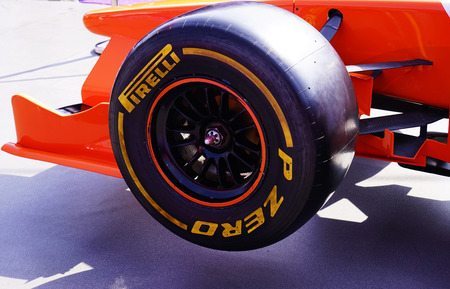 BAKU, AZERBAIJAN - MAY 17, 2016: Public race car Simulator on Ferrari F1 with large audience at Expo Tuning Baku is the premier automotive specialty event in the Azerbaijan on May 17, 2016のeditorial素材