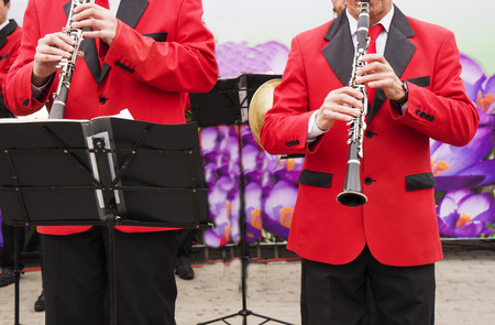 musicians playing wind instruments in the Parkの写真素材