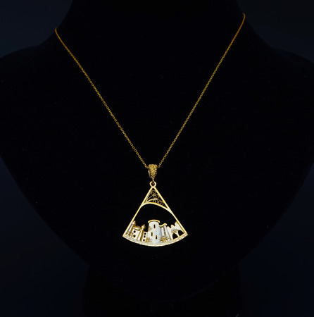 beautiful, Oriental, Turkish gold jewelry, women chain with the pendants on a black backgroundの写真素材
