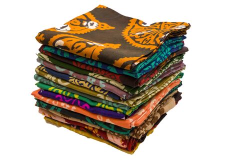 Colorful silk scarf, studio, isolate on white.の写真素材