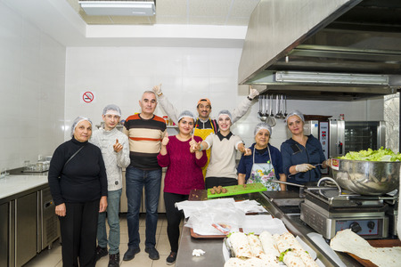 Baku, Azerbaijan-10 March 2018 : the chefs prepare vegetarian dishesのeditorial素材