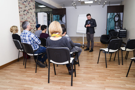Baku, Azerbaijan - March 3, 2018 : Attentive students listen to teachers explanations at a seminar...