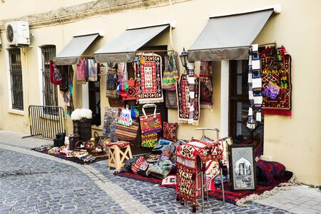 BAKU,AZERBAIJAN - APR 19, 2018: Architecture of the Historic part of Baku Icheri Shekher , Azerbaijan. Old town of Baku, is a popular destination among tourists, antique shops in the old town, fortress.のeditorial素材