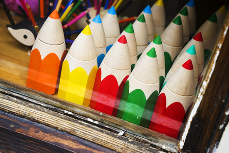 Close Up Shot Of An Assortment Of Colored Pencils. Background Of Colorful Pencils On A Shop Window. Creative Idea. Art, Drawing And Painting Concept. School And Education Concept.の写真素材