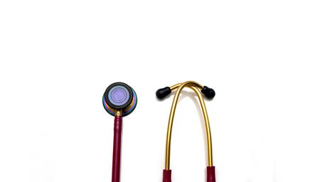 Red stethoscope on a white background.Concept of medicine and health.の写真素材