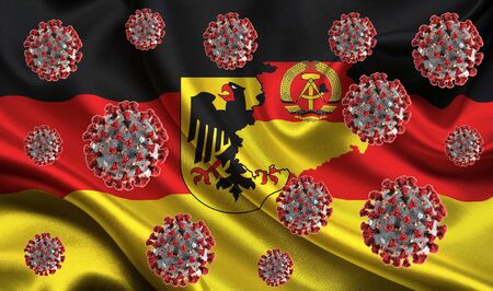 Coronavirus microscope on the flag of Italy . Coronavirus 2019-a new concept of nCov coronavirus responsible for the Asian flu outbreak and flu coronaviruses as dangerous cases of the flu strain as a pandemic.の写真素材