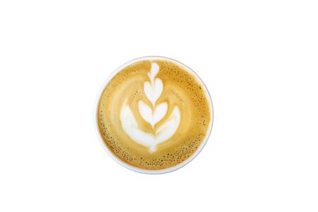 A glass of espresso latte on a white background.