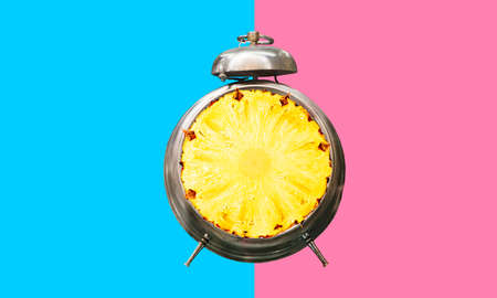 Summer time concepts idea with alarm clock on colorful background.holiday decoration images.の写真素材