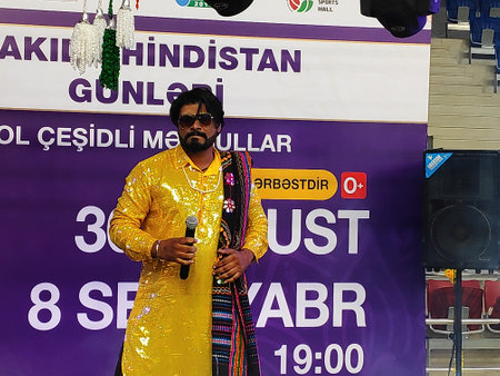 aku, Azerbaijan-September 2, 2019: festival of Indian culture, song and dance in Baku. Indian artists perform on stage.のeditorial素材