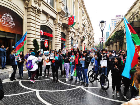 Baku, Azerbaijan-November 10, 2020 festivities and demonstrations in Baku in honor of the victory in the war for Karabakhのeditorial素材