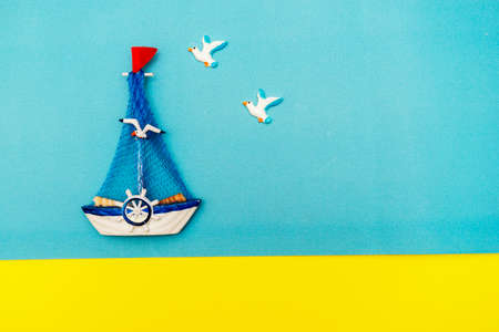 Summer holidays, tourism and vacation background. Holiday vacation background. Accessories on blue...