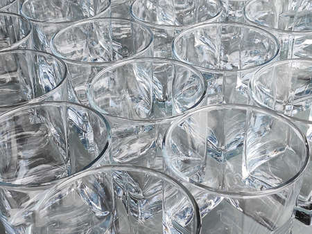 Lots of empty, clean glasses on the table. Background, textureの写真素材