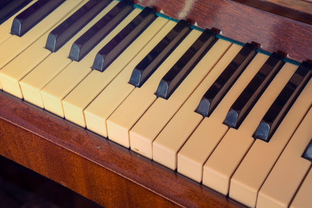 Piano, keyboard piano, side view of instrument musical tool. tonedの写真素材