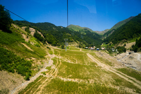 view from the ropeway to the Caucasus mountains in the summerの写真素材