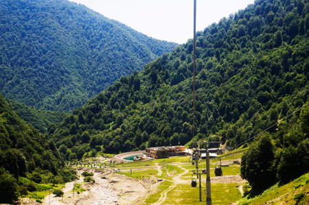 view from the ropeway to the Caucasus mountains in the summerの写真素材