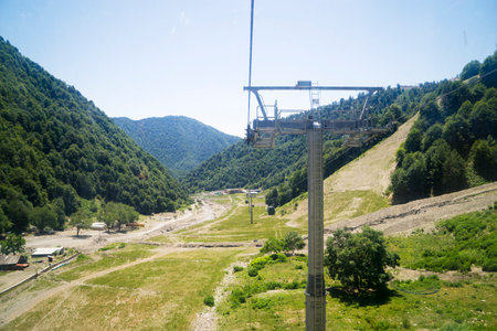 view from the ropeway to the Caucasus mountains in the summerの写真素材