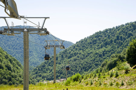 view from the ropeway to the Caucasus mountains in the summerの写真素材