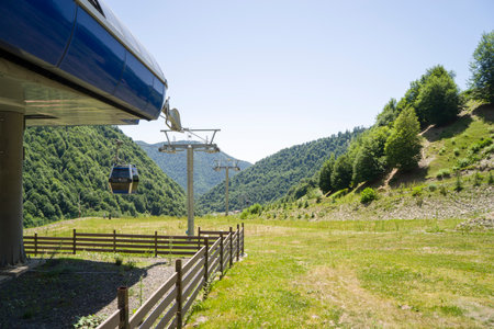 view from the ropeway to the Caucasus mountains in the summerの写真素材