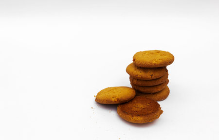 oatmeal cookies isolated on a white background.の写真素材