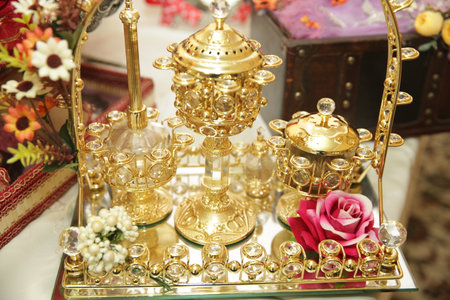 Wedding gifts, sweets, various sweets and attributes of Eastern, Turkish, Caucasian, and Azerbaijani weddingsの写真素材