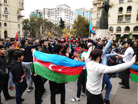 Baku, Azerbaijan-November 10, 2020 festivities and demonstrations in Baku in honor of the victory in the war for Karabakhのeditorial素材