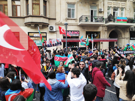 Baku, Azerbaijan-November 10, 2020 festivities and demonstrations in Baku in honor of the victory in the war for Karabakhのeditorial素材