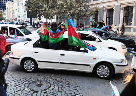 Baku, Azerbaijan-November 10, 2020 festivities and demonstrations in Baku in honor of the victory in the war for Karabakhのeditorial素材