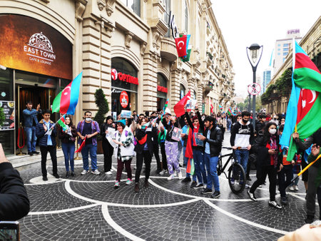 Baku, Azerbaijan-November 10, 2020 festivities and demonstrations in Baku in honor of the victory in the war for Karabakhのeditorial素材