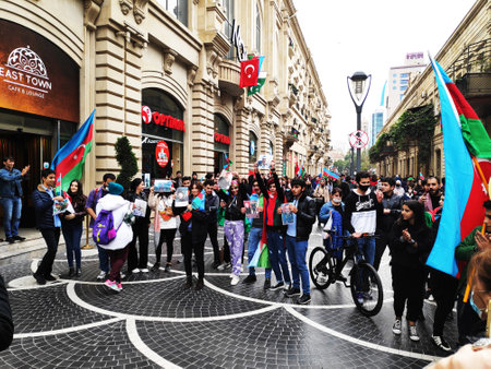 Baku, Azerbaijan-November 10, 2020 festivities and demonstrations in Baku in honor of the victory in the war for Karabakhのeditorial素材