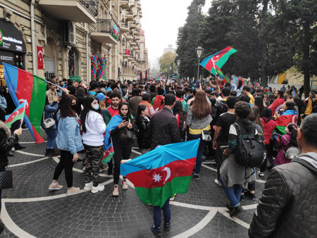 Baku, Azerbaijan-November 10, 2020 festivities and demonstrations in Baku in honor of the victory in the war for Karabakhのeditorial素材