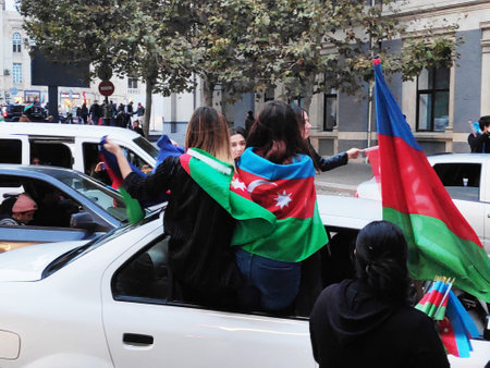Baku, Azerbaijan-November 10, 2020 festivities and demonstrations in Baku in honor of the victory in the war for Karabakhのeditorial素材