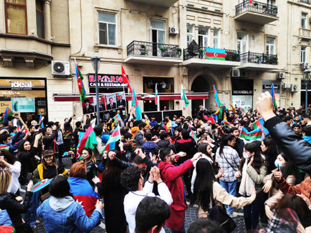 Baku, Azerbaijan-November 10, 2020 festivities and demonstrations in Baku in honor of the victory in the war for Karabakhのeditorial素材