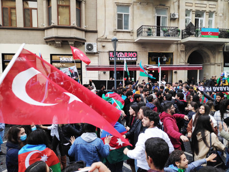 Baku, Azerbaijan-November 10, 2020 festivities and demonstrations in Baku in honor of the victory in the war for Karabakhのeditorial素材