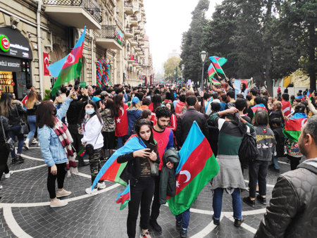 Baku, Azerbaijan-November 10, 2020 festivities and demonstrations in Baku in honor of the victory in the war for Karabakhのeditorial素材