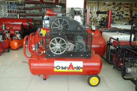 BAKU, AZERBAIJAN - May 20, 2022: Electrical equipment, high-pressure devices for washing cars by Omax are on sale in the store.のeditorial素材