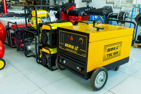 BAKU, AZERBAIJAN - May 20, 2022: Electrical equipment, high-pressure devices for washing cars by Omax are on sale in the storeのeditorial素材