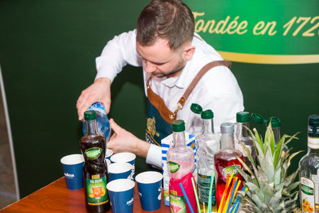 Baku, Azerbaijan, January 12, 2019: bartender preparing cocktails at the barのeditorial素材