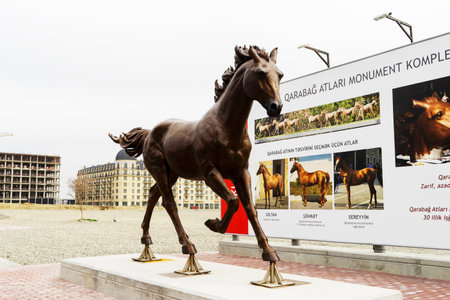 AZERBAIJAN, BAKU - MARCH 08, 2024 : Horse monument in the city parkのeditorial素材