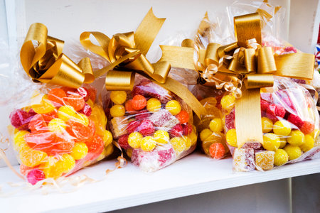 Christmas tree toys different colors balls isolated on a dark background, Christmas New Year holidays background.の写真素材
