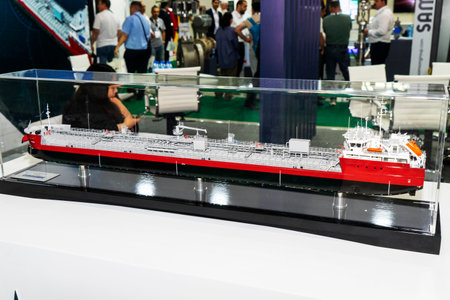 Models of and ships vessels for the oil and gas industry at the exhibition. Baku. Azerbaijan.の写真素材